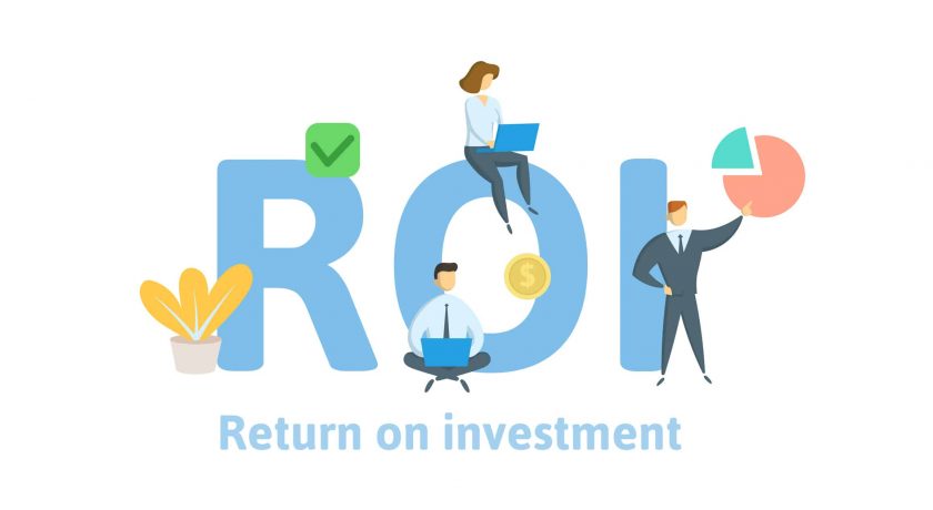 ROI, Return On Investment. Concept with keywords, letters, and icons. Colored flat vector illustration on white background.