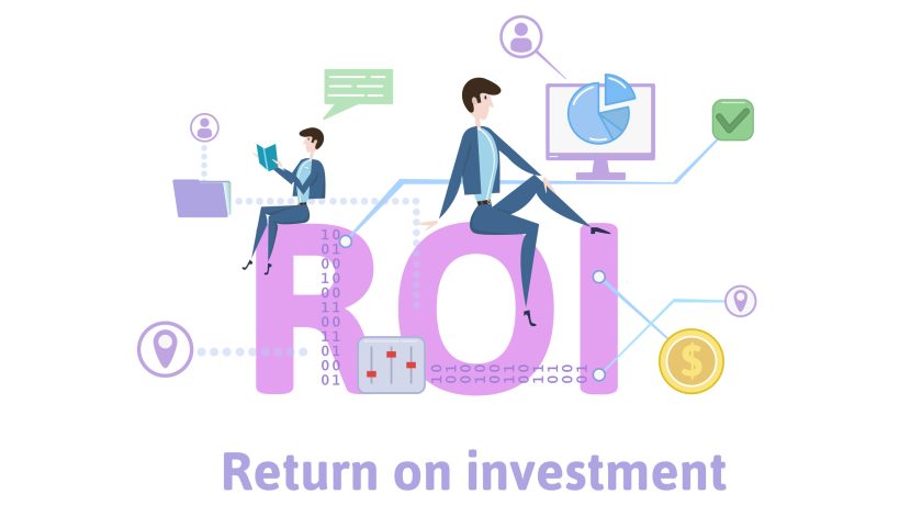 ROI, Return On Investment. Concept with keywords, letters and icons. Colored flat vector illustration on white background.